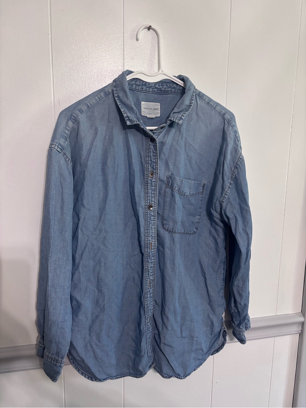 American Eagle Outfitters Light Blue Denim Button-Down Shirt